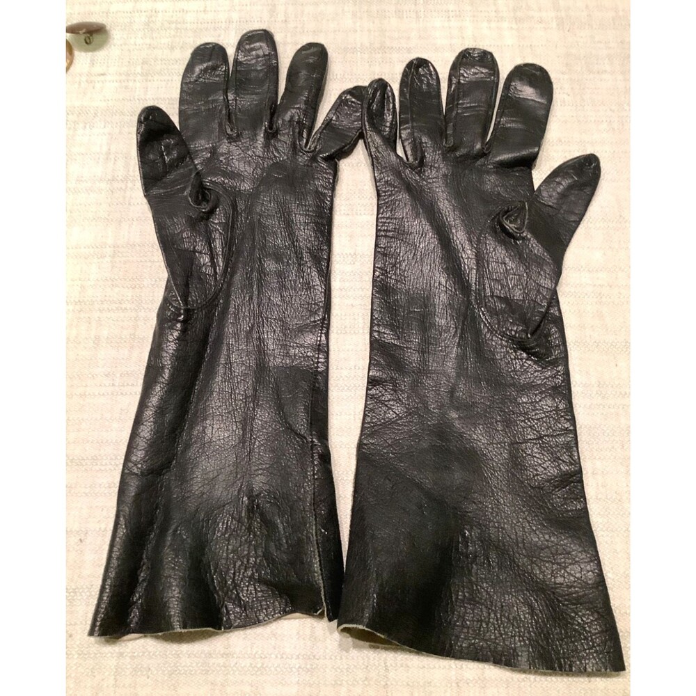 Vintage Leather Gloves Made In France Buttery Soft Long Black 12” Size 7